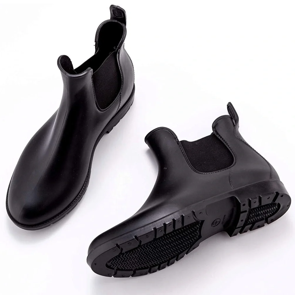 Women's Short Ankle Rain Boots Anti Slip Waterproof Slip On Chelsea Booties - Picture 3 of 6